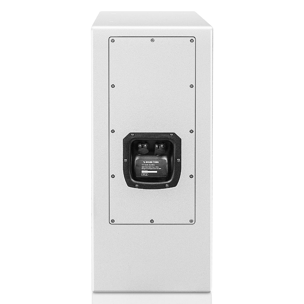 Sound Town TITAN-S28G | Dual 8“ Weatherproof IP66 700W Subwoofer with Folded Horn Design for Outdoor Installations, Gray - Back Panel