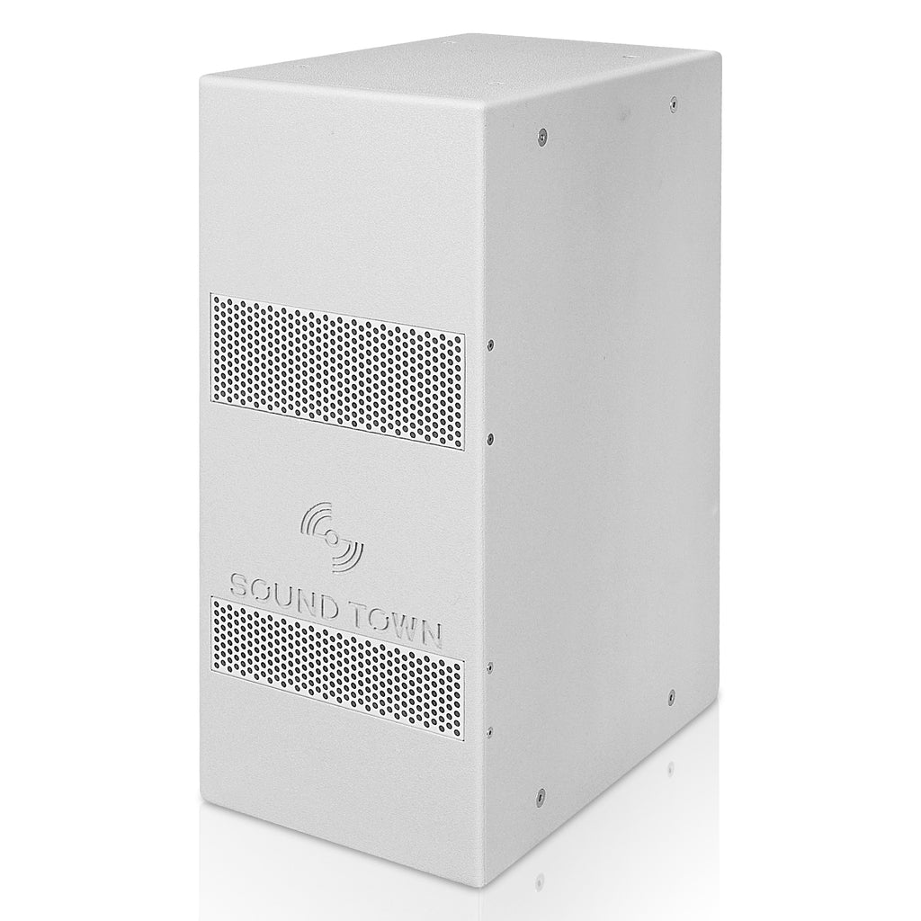 Sound Town TITAN-S28G | Dual 8“ Weatherproof IP66 700W Subwoofer with Folded Horn Design for Outdoor Installations, Gray - Left Panel