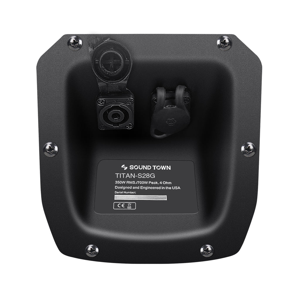 Sound Town TITAN-S28G | Dual 8“ Weatherproof IP66 700W Subwoofer with Folded Horn Design for Outdoor Installations, Gray - Waterproof Speakon Connectors