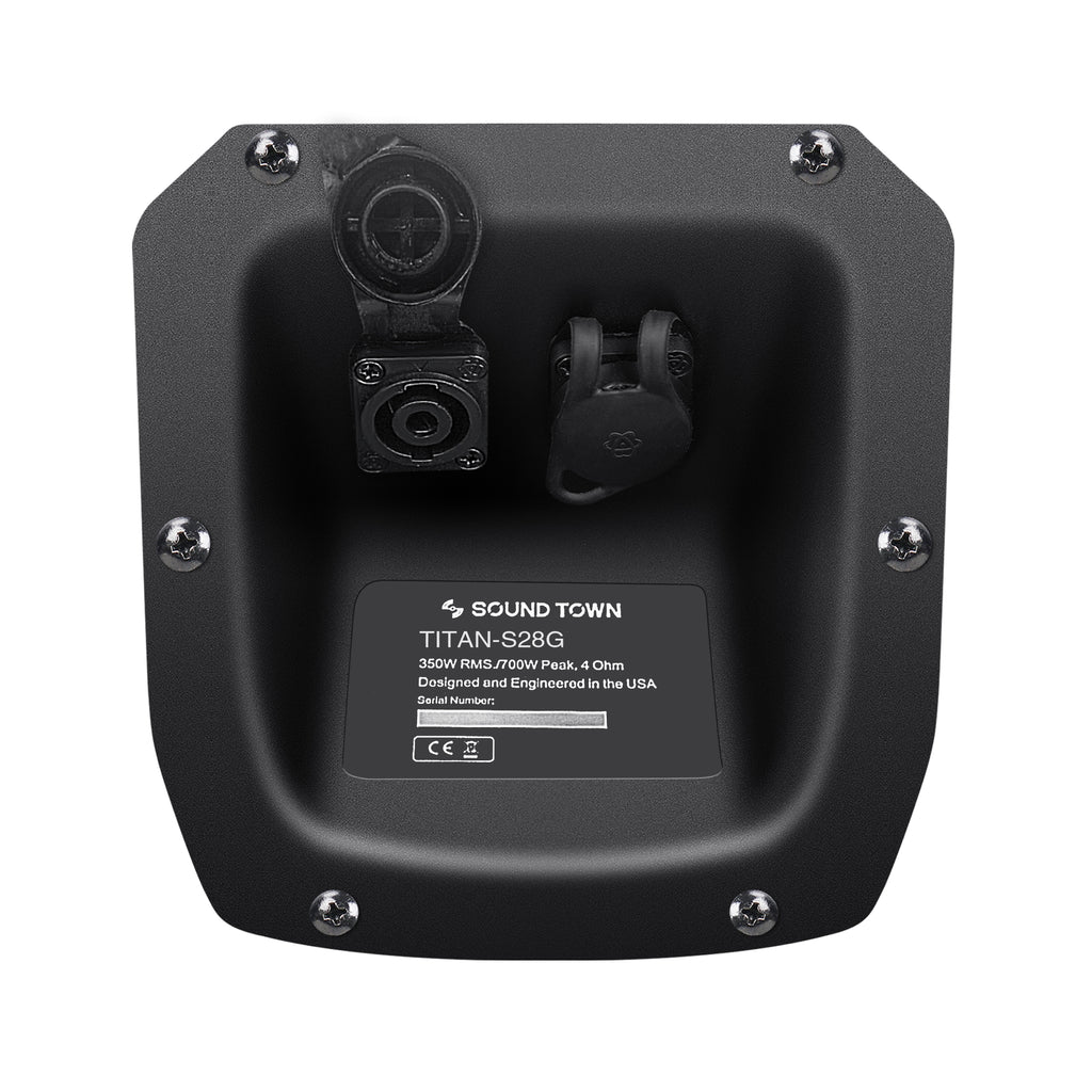 Sound Town TITAN-S28G | Dual 8" Weather-Resistant Subwoofer with Folded Horn Design, Gray - Waterproof Speakon Connectors