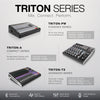 The TRITON Series features professional audio mixers in compact, powered, and advanced configurations. Bluetooth, USB, DSP effects, EQ, and +48V phantom power provide flexible connectivity and precise sound control. Select models add USB recording, MP3 playback, integrated amplification, and expanded channels for live sound, recording, streaming, church audio, and mobile production.