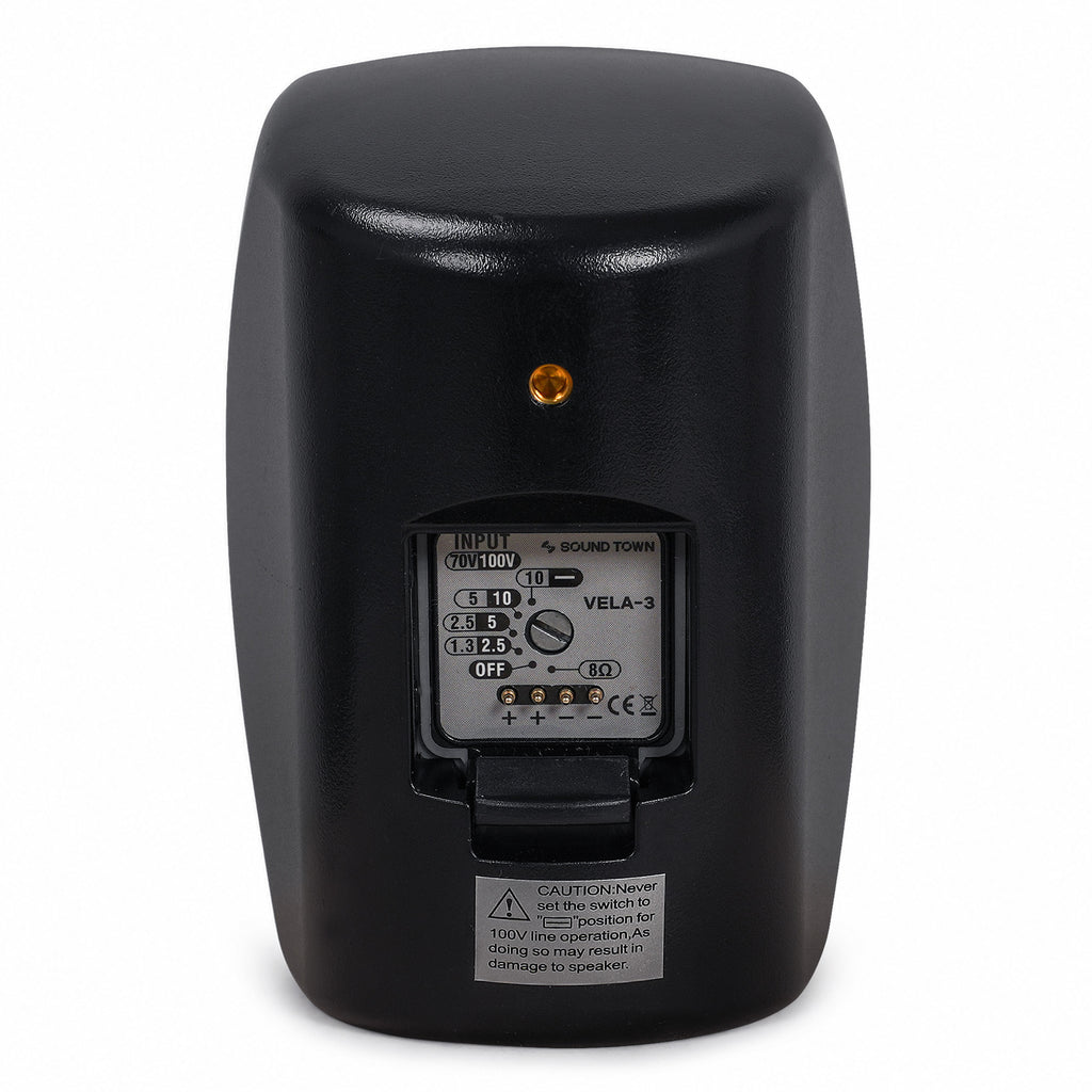 Sound Town VELA-3B-PAIR | VELA Series Pair of 3" Weatherproof IP55 Surface-Mount Speakers, 70V/100V/8Ω for Indoor and Outdoor Commercial Installations, Black - Back Panel