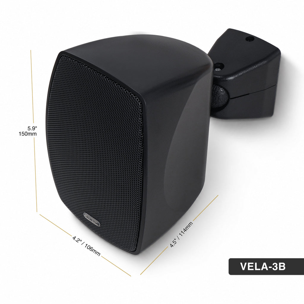Sound Town VELA-3B-PAIR | VELA Series Pair of 3" Weatherproof IP55 Surface-Mount Speakers, 70V/100V/8Ω for Indoor and Outdoor Commercial Installations, Black - Size and Dimensions