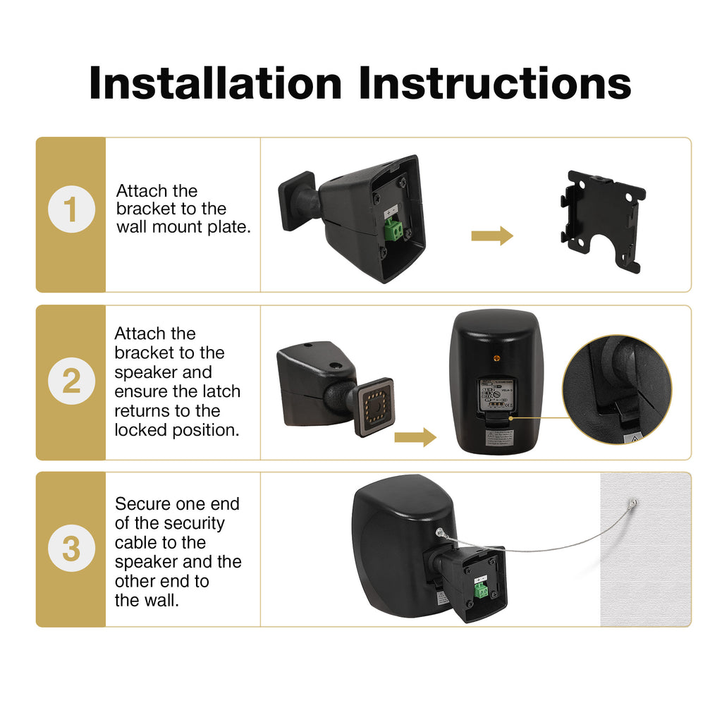 Sound Town VELA-3B-PAIR | VELA Series Pair of 3" Weatherproof IP55 Surface-Mount Speakers, 70V/100V/8Ω for Indoor and Outdoor Commercial Installations, Black - Installation Instructions