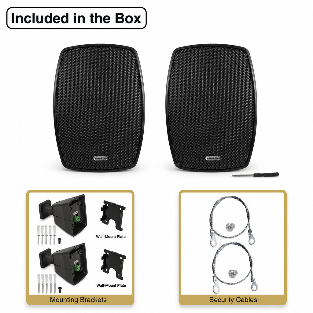 Sound Town VELA-3B-PAIR | VELA Series Pair of 3" Weatherproof IP55 Surface-Mount Speakers, 70V/100V/8Ω for Indoor and Outdoor Commercial Installations, Black - Included in the Box, Package Contents
