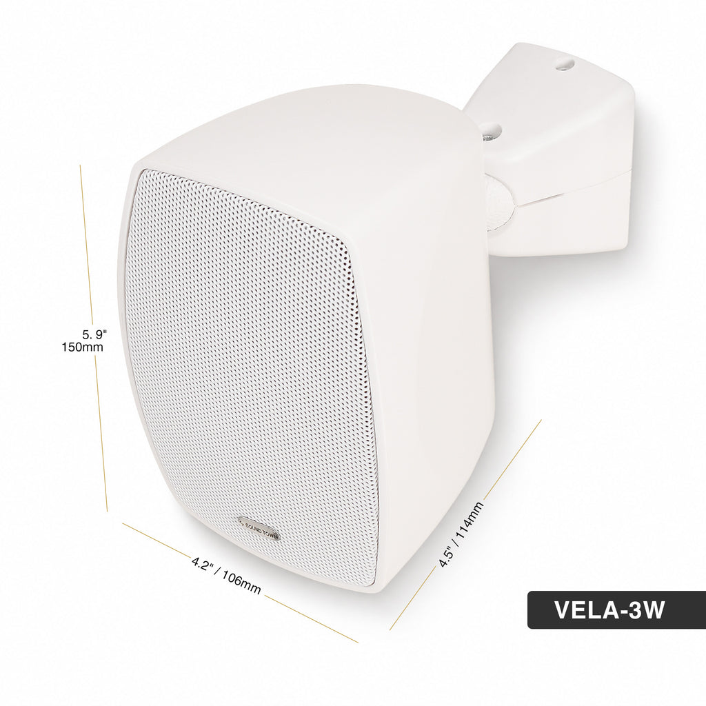 Sound Town VELA-3W-PAIR | VELA Series Pair of 3" Weatherproof IP55 Surface-Mount Speakers, 70V/100V/8Ω for Indoor and Outdoor Commercial Installations, White - Size and Dimensions