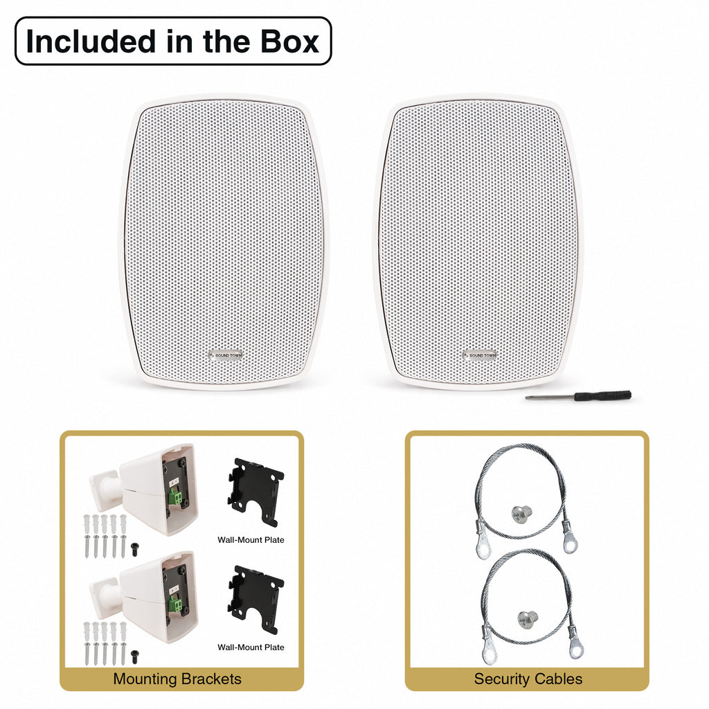 Sound Town VELA-3W-PAIR | VELA Series Pair of 3" Weatherproof IP55 Surface-Mount Speakers, 70V/100V/8Ω for Indoor and Outdoor Commercial Installations, White - Included in the Box, Package Contents