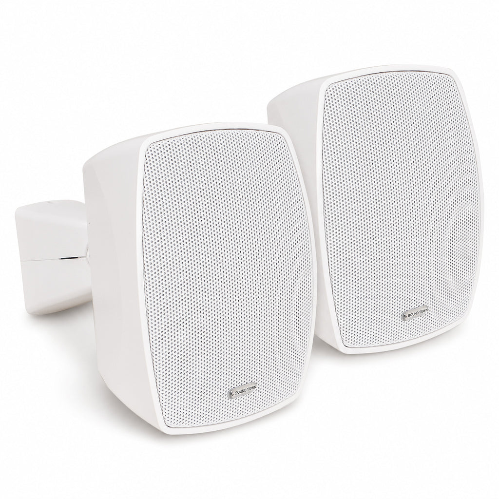Sound Town VELA-3W-PAIR | VELA Series Pair of 3" Weatherproof IP55 Surface-Mount Speakers, 70V/100V/8Ω for Indoor and Outdoor Commercial Installations, White - Right View
