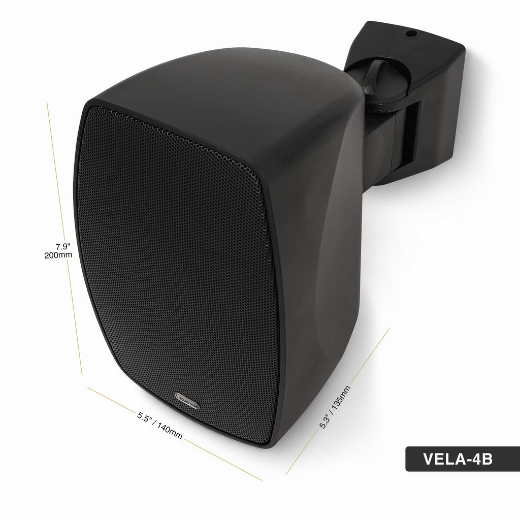 Sound Town VELA-4B-PAIR | VELA Series Pair of 4" Weatherproof IP55 Surface-Mount Speakers, 70V/100V/8Ω for Indoor and Outdoor Commercial Installations, Black - Size and Dimensions