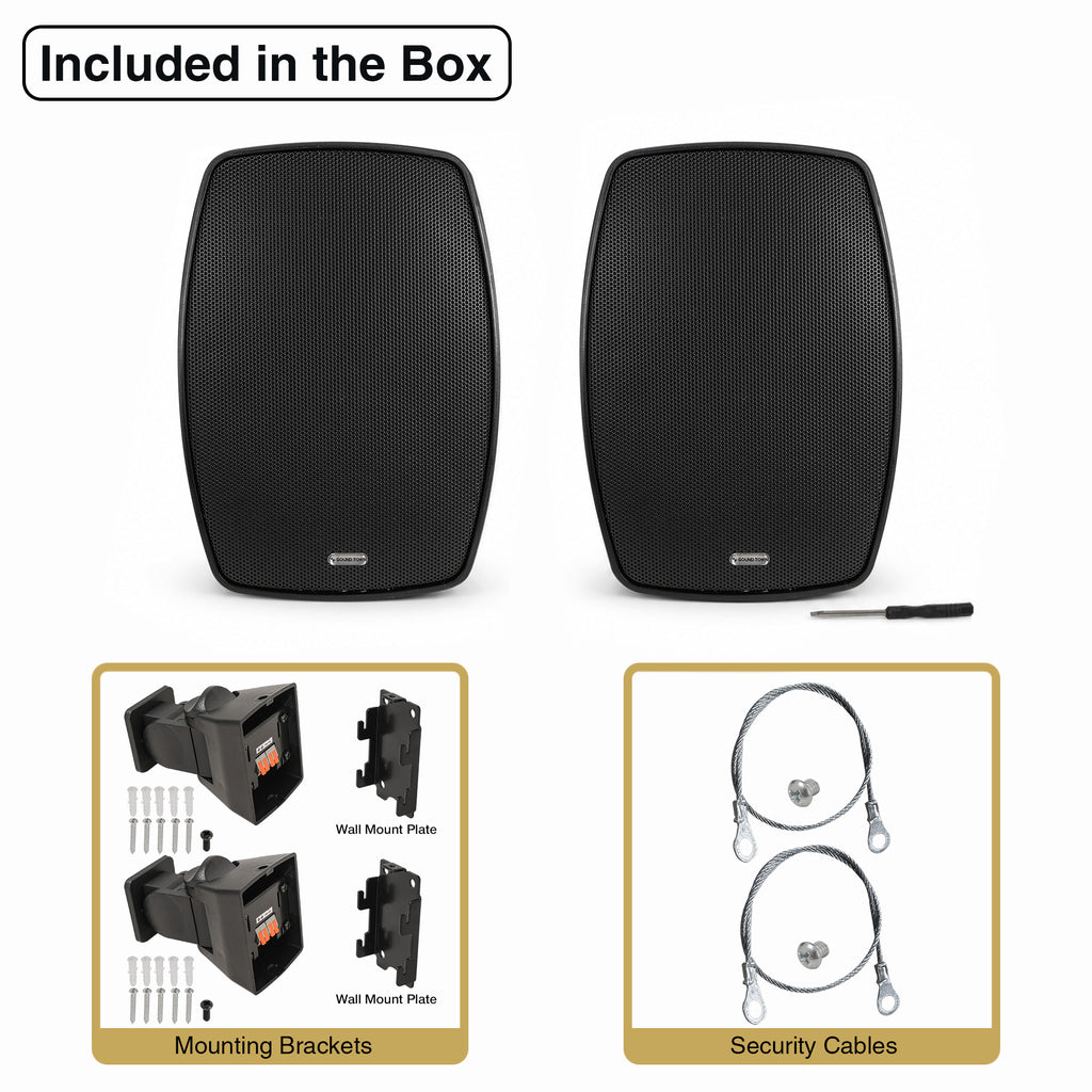 Sound Town VELA-4B-PAIR | VELA Series Pair of 4" Weatherproof IP55 Surface-Mount Speakers, 70V/100V/8Ω for Indoor and Outdoor Commercial Installations, Black - Included in the Box, Package Contents