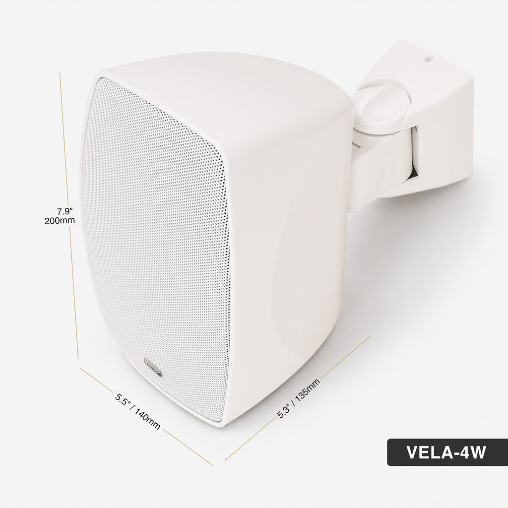 Sound Town VELA-4W-PAIR | VELA Series Pair of 4" Weatherproof IP55 Surface-Mount Speakers, 70V/100V/8Ω for Indoor and Outdoor Commercial Installations, White - Size and Dimensions