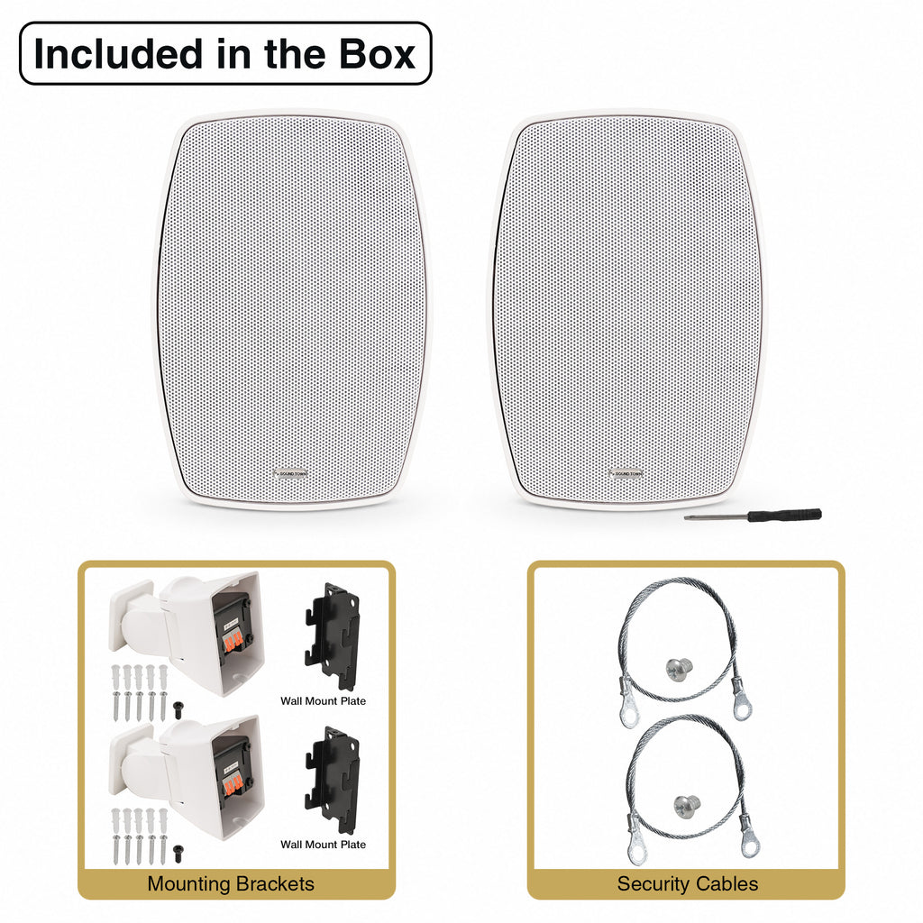 Sound Town VELA-4W-PAIR | VELA Series Pair of 4" Weatherproof IP55 Surface-Mount Speakers, 70V/100V/8Ω for Indoor and Outdoor Commercial Installations, White - Included in the Box, Package Contents
