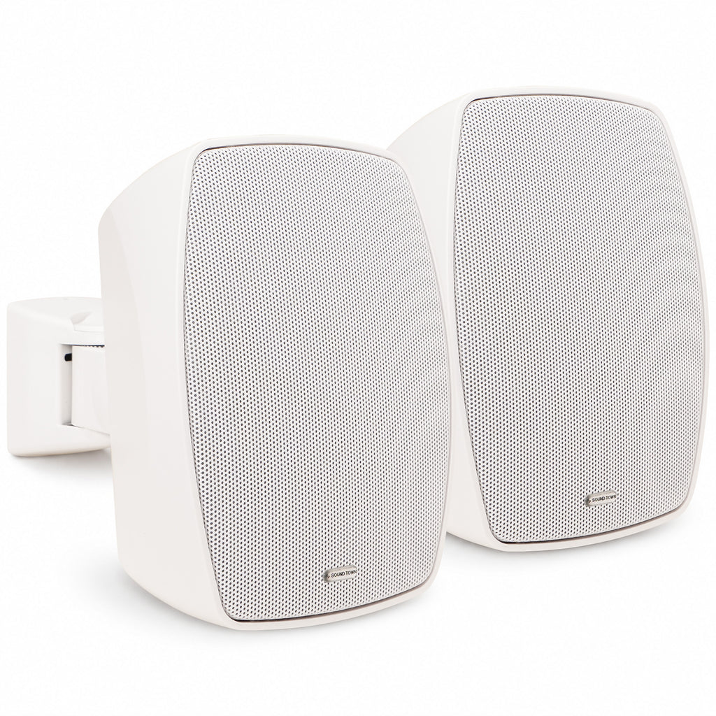 Sound Town VELA-4W-PAIR | VELA Series Pair of 4" Weatherproof IP55 Surface-Mount Speakers, 70V/100V/8Ω for Indoor and Outdoor Commercial Installations, White - Right View