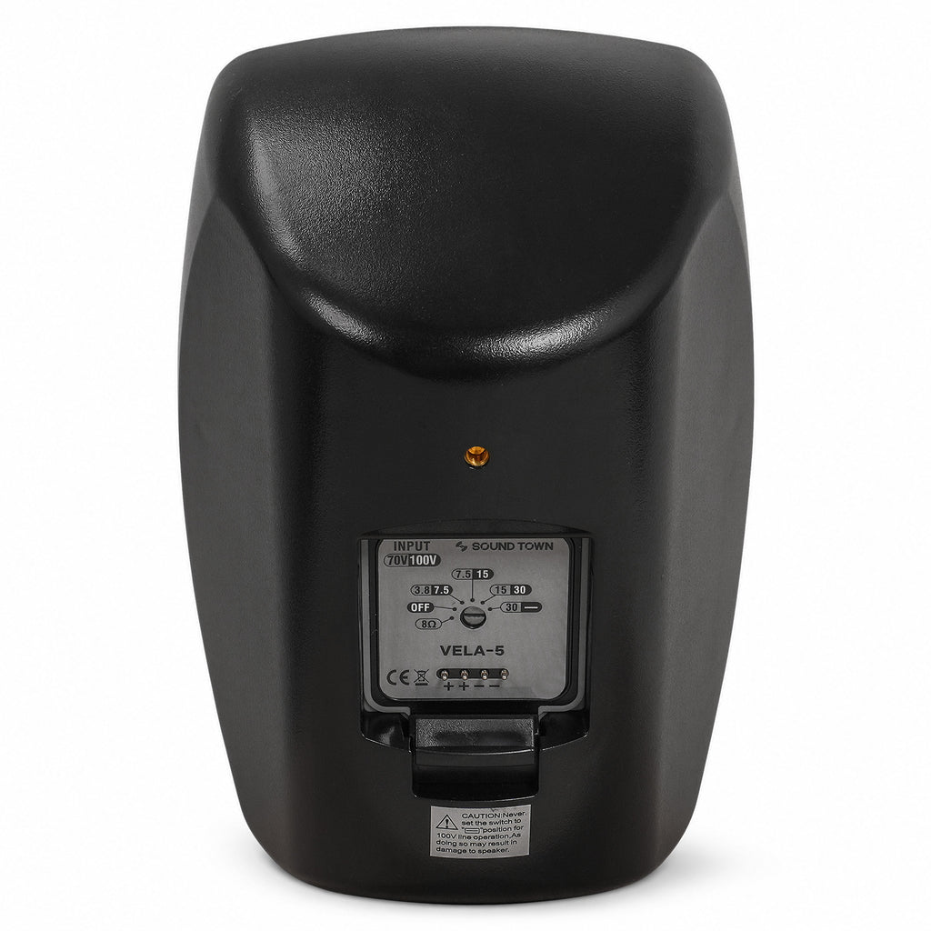 Sound Town VELA-5B-PAIR | VELA Series Pair of 5.25" Weatherproof IP55 Surface-Mount Speakers, 70V/100V/8Ω for Indoor and Outdoor Commercial Installations, Black - Back Panel
