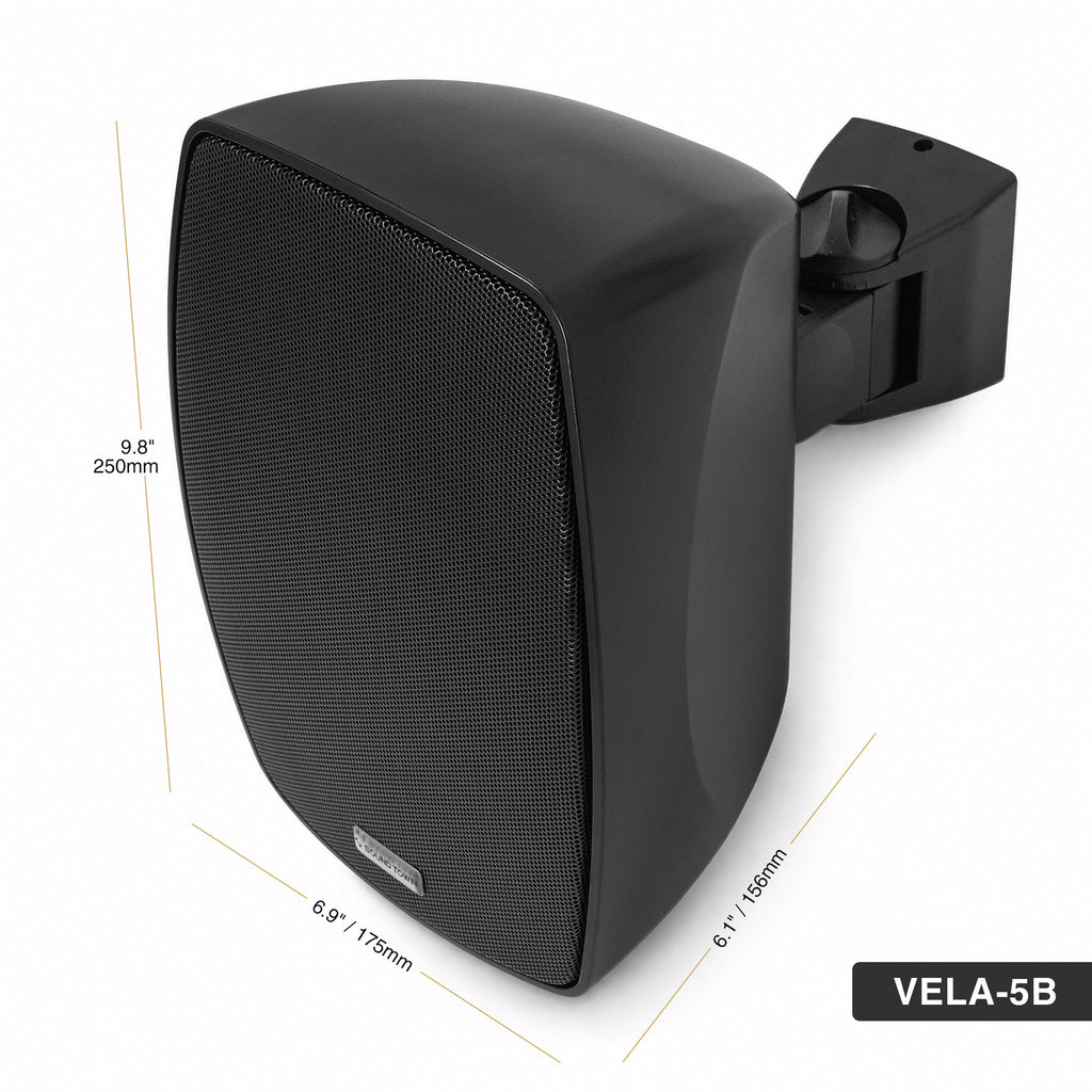 Sound Town VELA-5B-PAIR | VELA Series Pair of 5.25" Weatherproof IP55 Surface-Mount Speakers, 70V/100V/8Ω for Indoor and Outdoor Commercial Installations, Black - Size and Dimensions