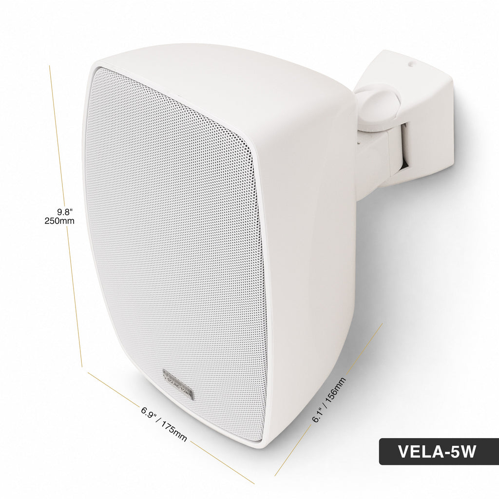 Sound Town VELA-5W-PAIR | VELA Series Pair of 5.25" Weatherproof IP55 Surface-Mount Speakers, 70V/100V/8Ω for Indoor and Outdoor Commercial Installations, White - Size and Dimensions