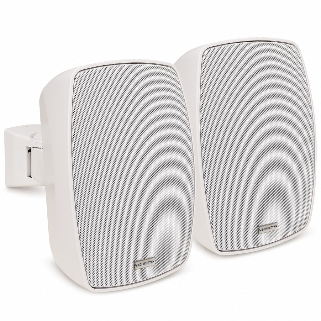 Sound Town VELA-5W-PAIR | VELA Series Pair of 5.25" Weatherproof IP55 Surface-Mount Speakers, 70V/100V/8Ω for Indoor and Outdoor Commercial Installations, White - Right View