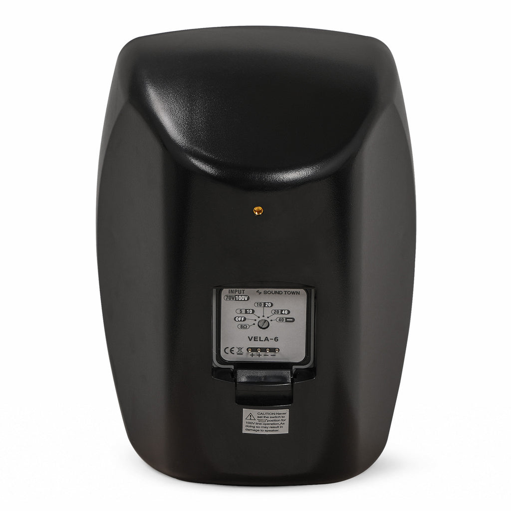 Sound Town VELA-6B-PAIR | VELA Series Pair of 6.5" Weatherproof IP55 Surface-Mount Speakers, 70V/100V/8Ω for Indoor and Outdoor Commercial Installations, Black - Back Panel