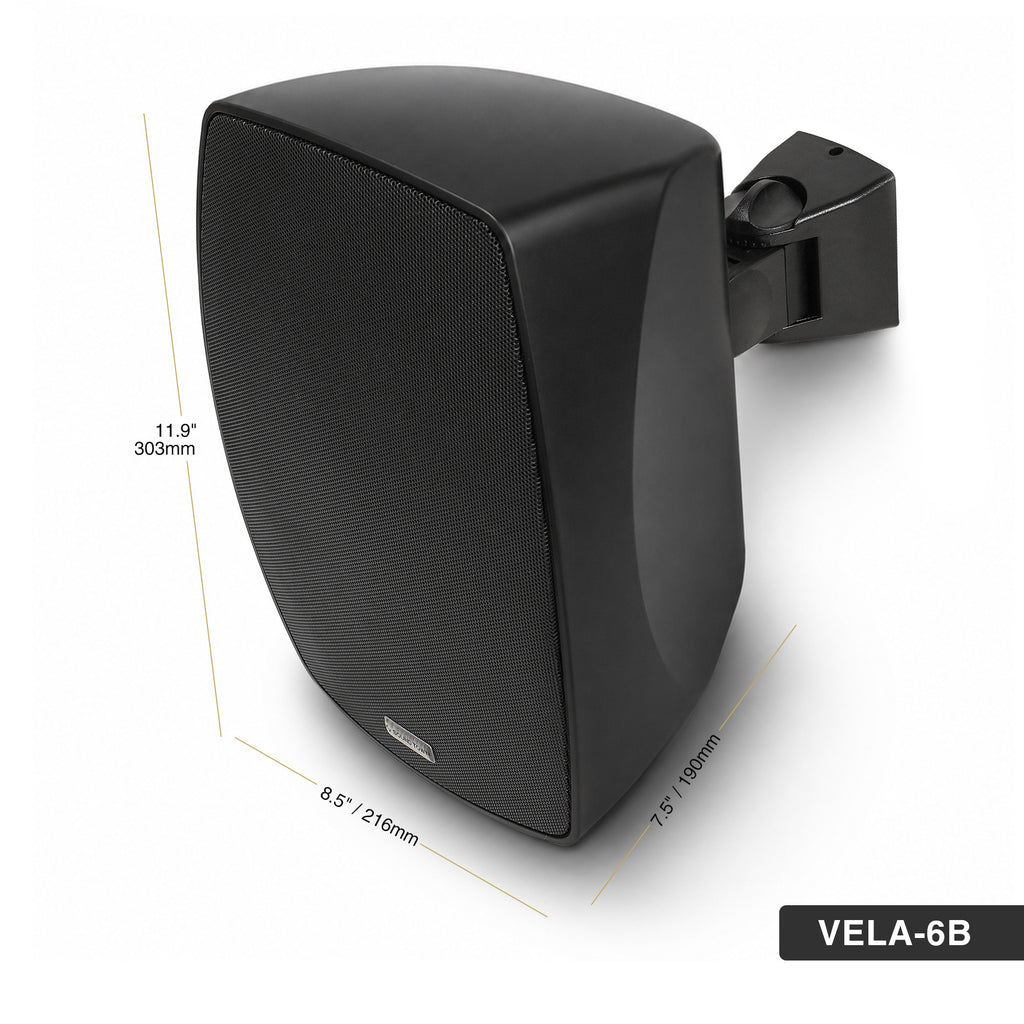 Sound Town VELA-6B-PAIR | VELA Series Pair of 6.5" Weatherproof IP55 Surface-Mount Speakers, 70V/100V/8Ω for Indoor and Outdoor Commercial Installations, Black - Size and Dimensions