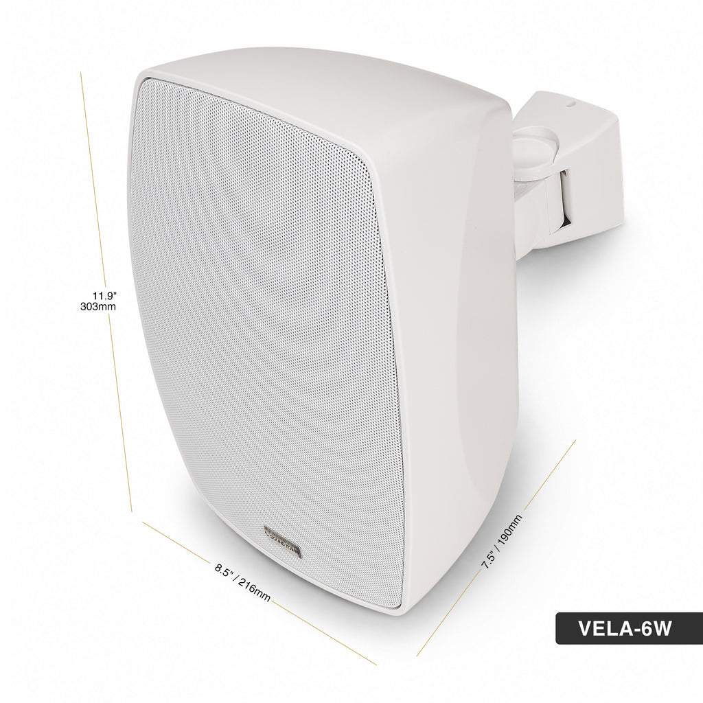 Sound Town VELA-6W-PAIR | VELA Series Pair of 6.5" Weatherproof IP55 Surface-Mount Speakers, 70V/100V/8Ω for Indoor and Outdoor Commercial Installations, White - Size and Dimensions