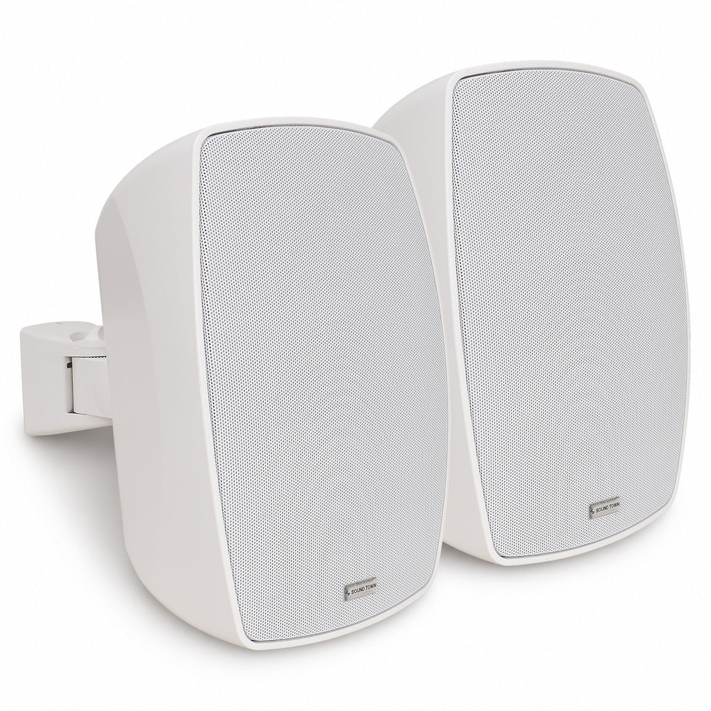 Sound Town VELA-6W-PAIR | VELA Series Pair of 6.5" Weatherproof IP55 Surface-Mount Speakers, 70V/100V/8Ω for Indoor and Outdoor Commercial Installations, White - Right View
