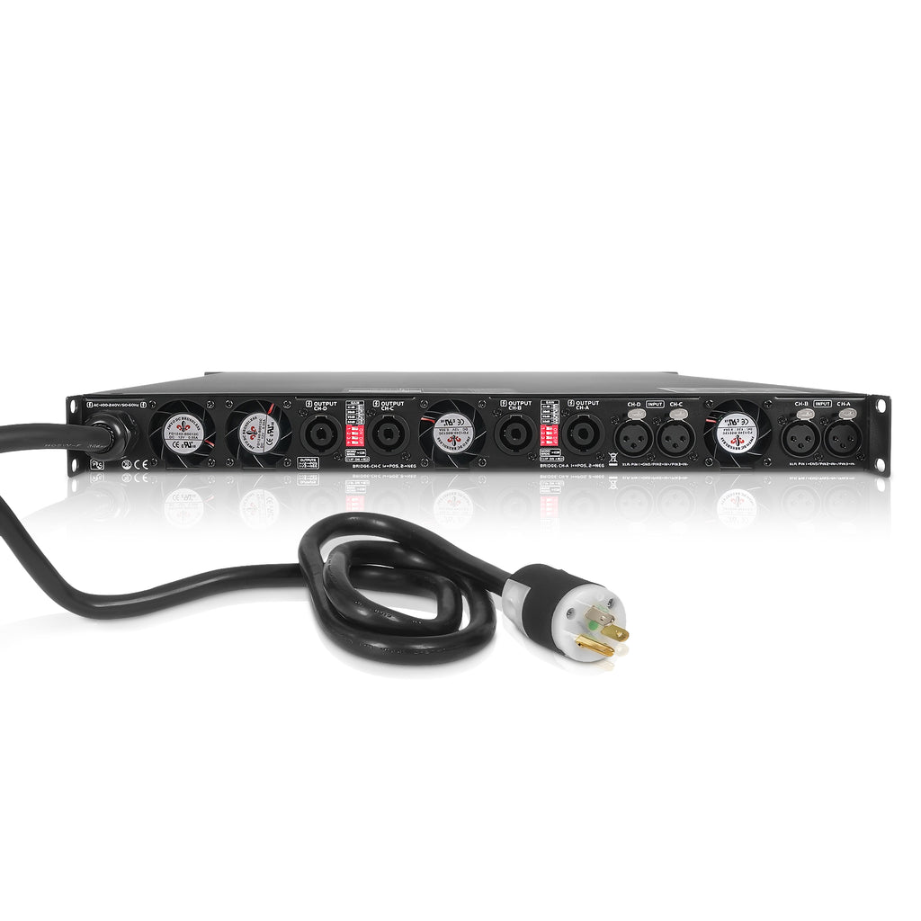Sound Town XDI-3604-R | REFURBISHED: Mode Audio High Power Density Class-D 4-Channel PA/DJ Power Amplifier, 4 x 3600W RMS at 4-ohm, with PFC Power, LED Screen - Back Panel