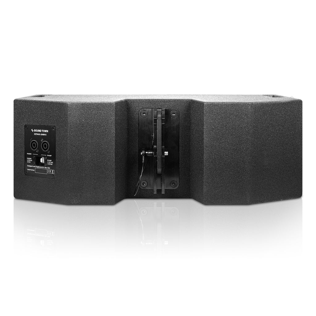Sound Town Z208BX4-IFC | ZETHUS Series 2 x 8” Line Array Loudspeaker, w/ Titanium Compression Driver, Plywood, Full Range/Bi-amp Switchable, Black - Back Panel