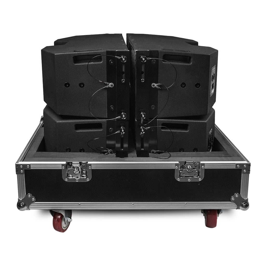 Sound Town Z208BX4-IFC | ZETHUS Series 4 x Dual 8” Line Array Loudspeaker System with Flight Case, Full-Range/Bi-Amp Switchable, Black - Stackable with Rigging Hardware, Transportable