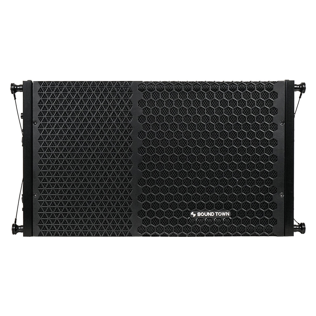 Sound Town ZETHUS-110-R ZETHUS Series 10” Two-Way Passive Line Array Loudspeaker System with Titanium Compression Driver, Full Range/Bi-amp Switchable, Black, Refurbished - Front Panel