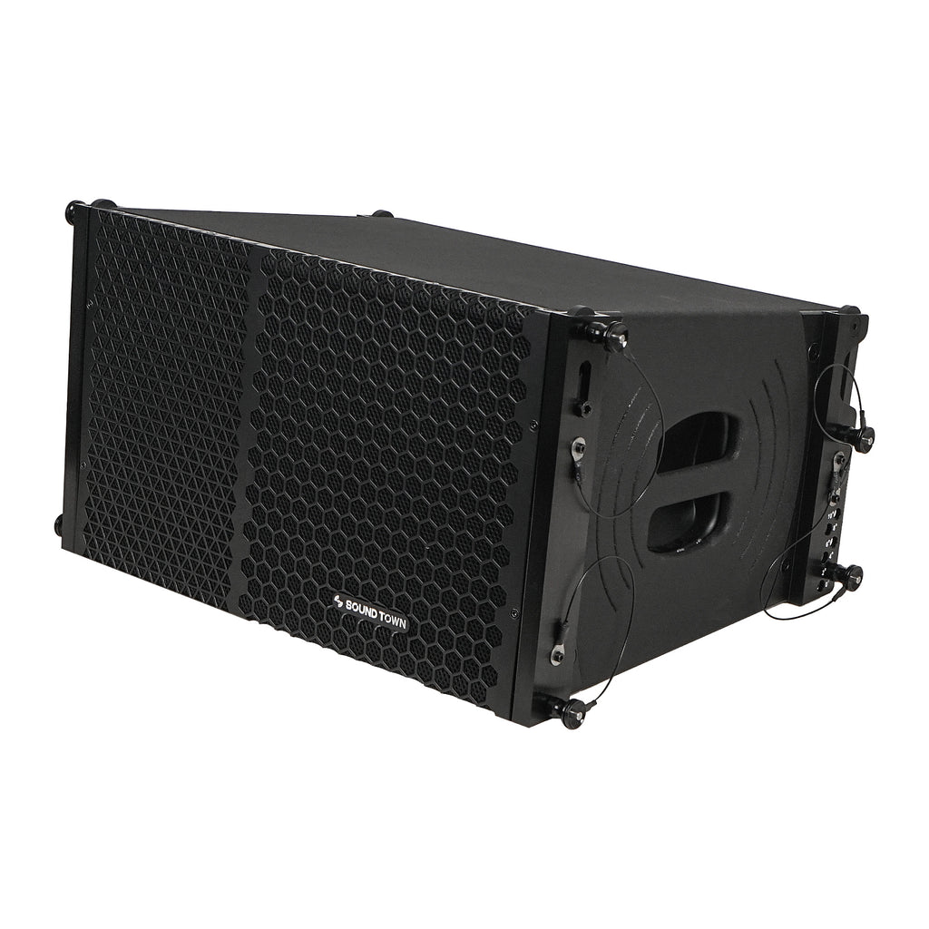 Sound Town ZETHUS-110-R ZETHUS Series 10” Two-Way Passive Line Array Loudspeaker System with Titanium Compression Driver, Full Range/Bi-amp Switchable, Black, Refurbished - Left Panel