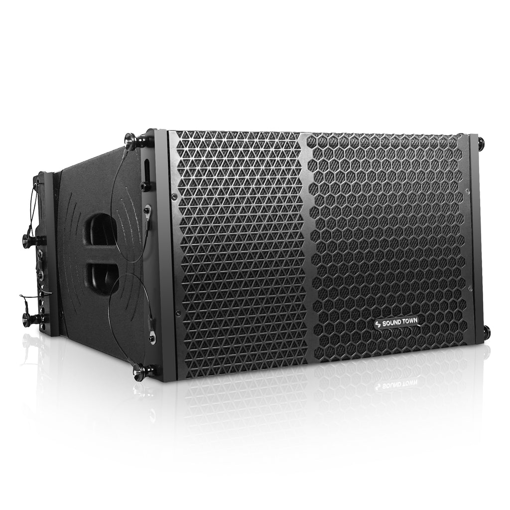 Sound Town ZETHUS-110PWX2 ZETHUS Series 1200W Powered Line Array Speaker System with Two 10-inch Powered Line Array Speakers, Black for Installation, Live Sound, Bar, Club, Church - Right Panel