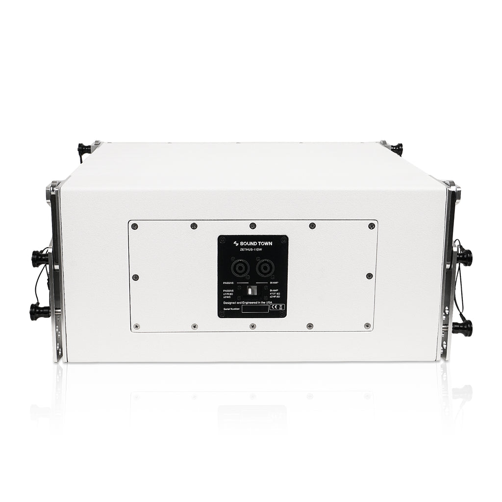 Sound Town ZETHUS-110W | 10” Passive Two-Way Line Array Loudspeaker, Full-Range/Bi-Amp Switchable, Birch Plywood, White - Back Panel