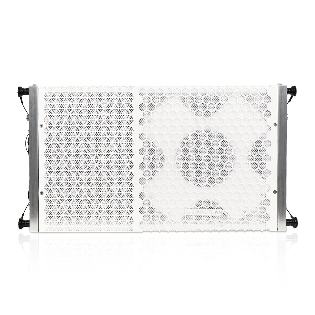 Sound Town ZETHUS-110W | 10” Passive Two-Way Line Array Loudspeaker, Full-Range/Bi-Amp Switchable, Birch Plywood, White - Front Panel