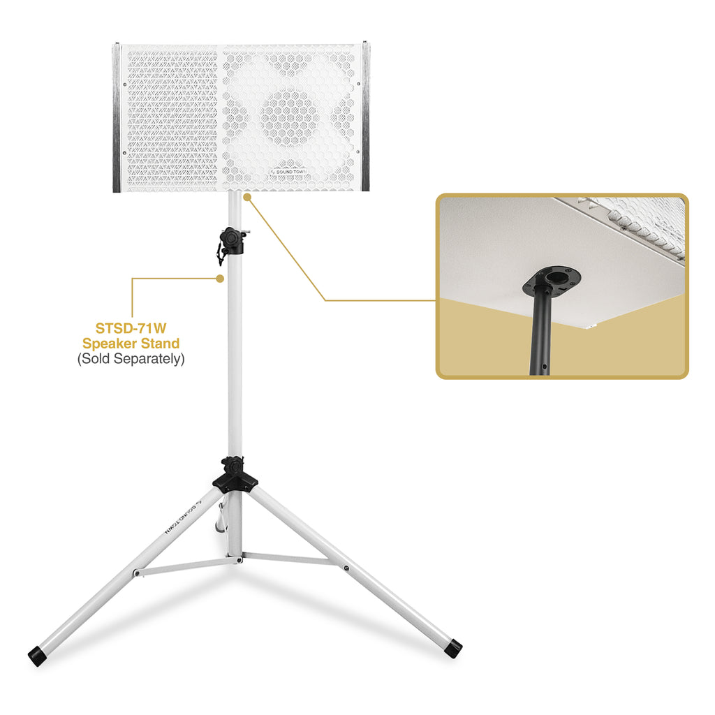 Sound Town ZETHUS-110W | 10” Passive Two-Way Line Array Loudspeaker, Full-Range/Bi-Amp Switchable, Birch Plywood, White - Pole-Mounted Via the Integrated Dual 35mm Sockets with the STSD-71W Speaker Stand