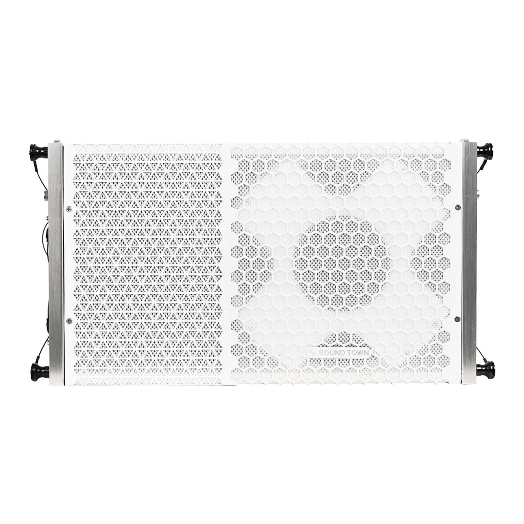 Sound Town ZETHUS-110W ZETHUS Series 10" Passive Two-Way Line Array Loudspeaker System with Titanium Compression Driver, Full Range/Bi-amp Switchable, White - Front Panel