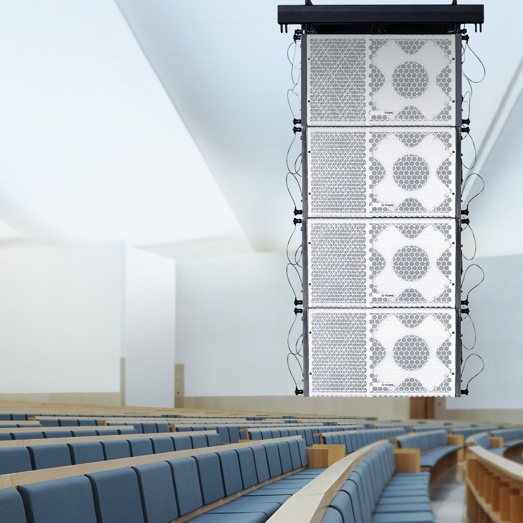 Sound Town ZETHUS-110WX4 ZETHUS Series Line Array Speaker System with Four Compact 1 X 10-inch Line Array Speakers, Full Range/Bi-amp, White for Live Events, Churches