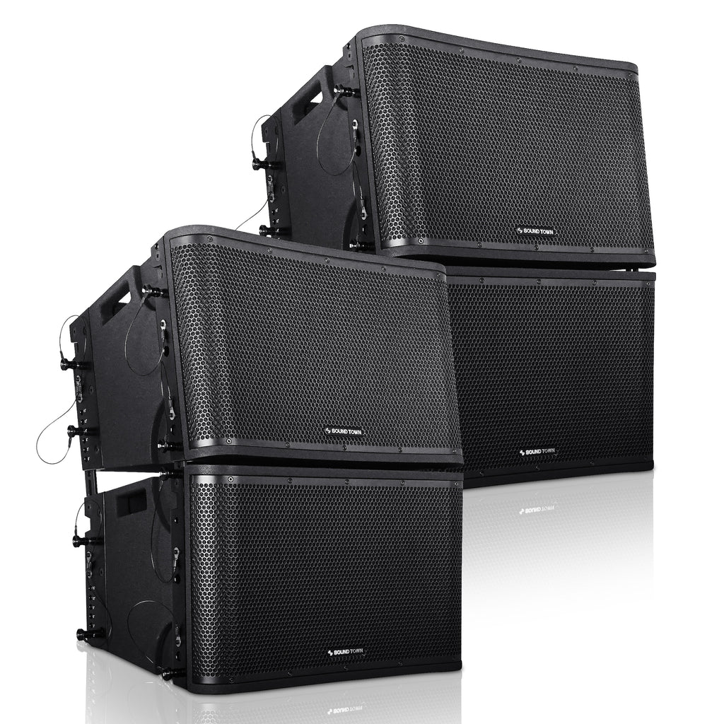 Sound Town ZETHUS-112B-2PAIRS ZETHUS Series 2 Pairs of 12" Two-Way Constant Curvature Line Array Loudspeaker System, Full-Range/Bi-amp Switchable, Black