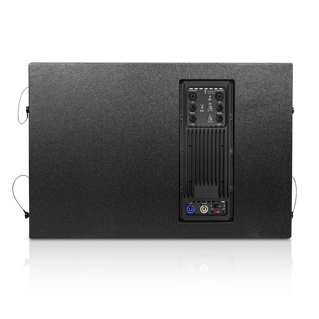 Sound Town ZETHUS-118SPW-R | REFURBISHED: ZETHUS Series 18” 1600W Powered Line Array Subwoofer with DSP, LPF, Black -  Back Panel