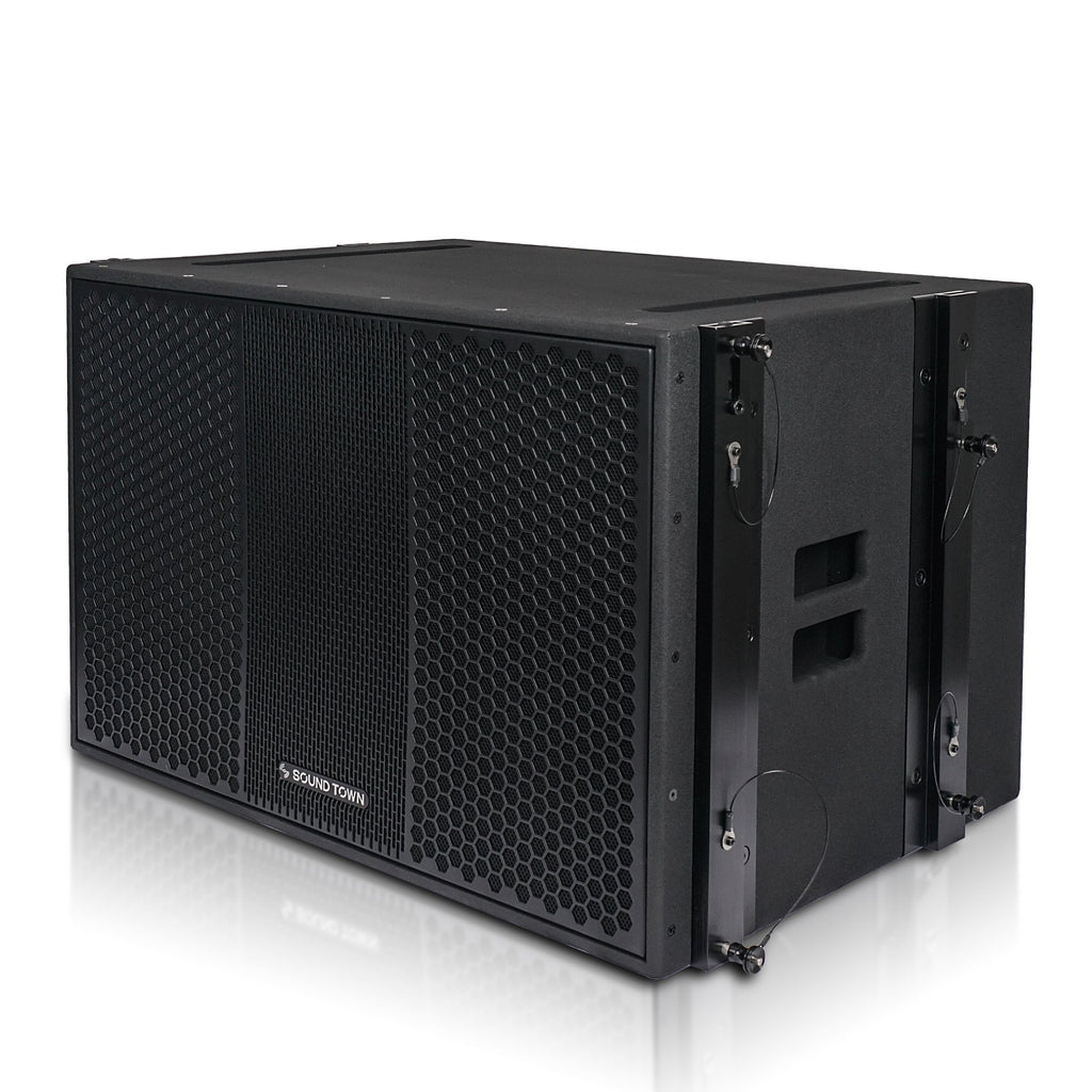 Sound Town ZETHUS-118SPW-R | REFURBISHED: ZETHUS Series 18” 1600W Powered Line Array Subwoofer with DSP, LPF, Black - Left Panel