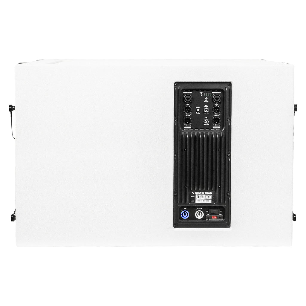 Sound Town ZETHUS-118SWPW | ZETHUS Series 18” 1600W Powered Line Array Subwoofer with DSP, White - Back 