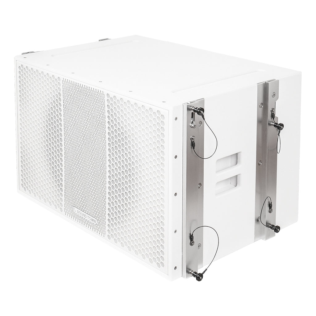 Sound Town ZETHUS-118SWPW | ZETHUS Series 18” 1600W Powered Line Array Subwoofer with DSP, White - Left Side 