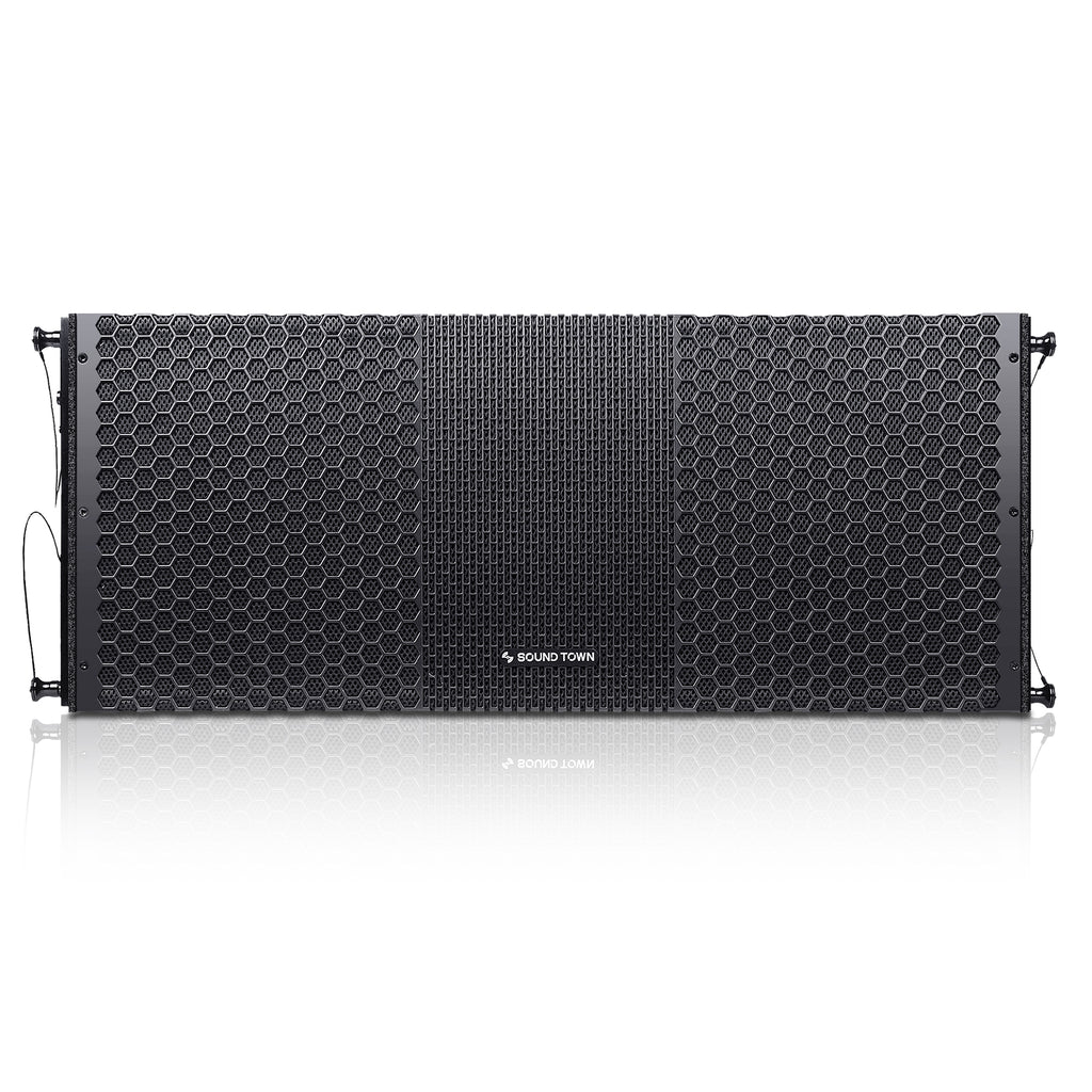 Sound Town ZETHUS-210B-R | REFURBISHED: ZETHUS Series 2 x 10” Line Array Loudspeaker System with Dual Titanium Compression Drivers, Full Range/Bi-amp Switchable, Black - Front Panel