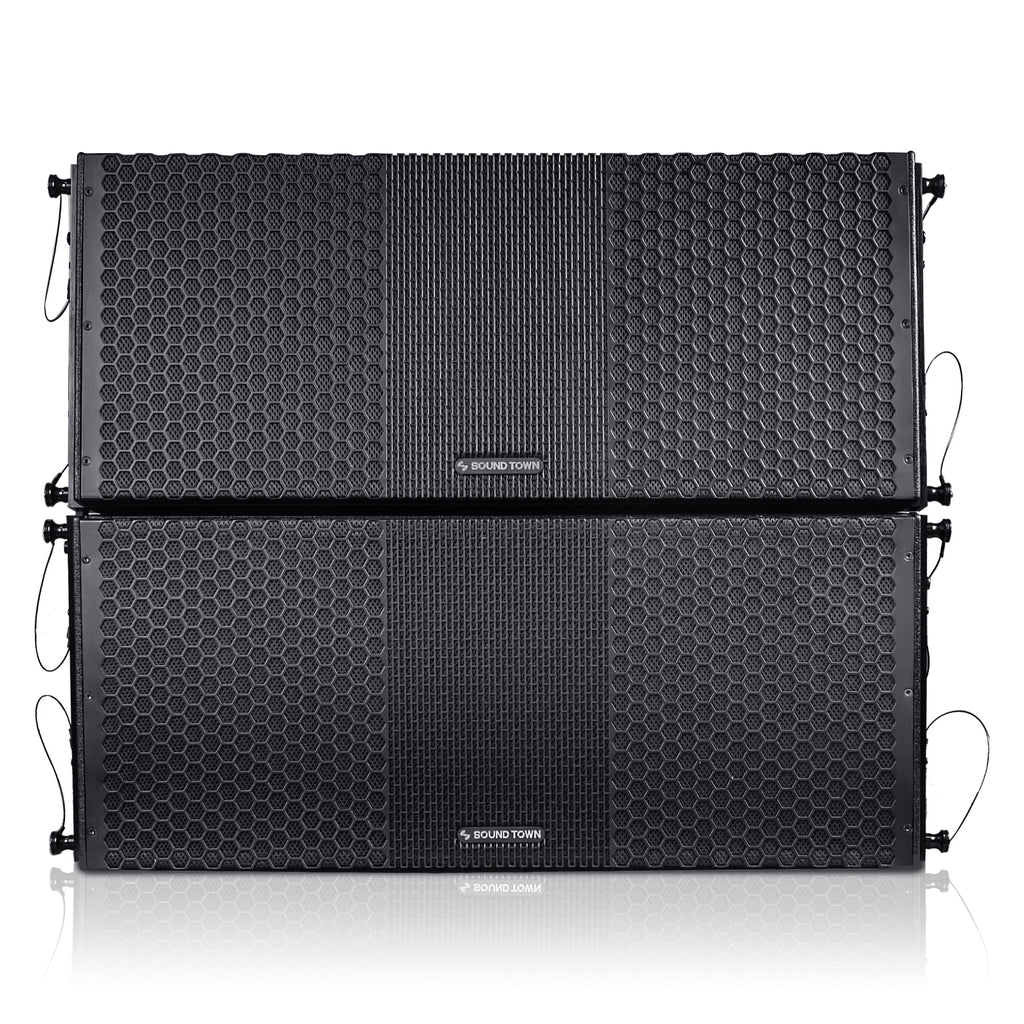 Sound Town ZETHUS-210BPW-PAIR | ZETHUS Series Pair of Dual 10-inch Powered Line Array Loudspeaker System w/ Onboard DSP, Black - 2 Pack