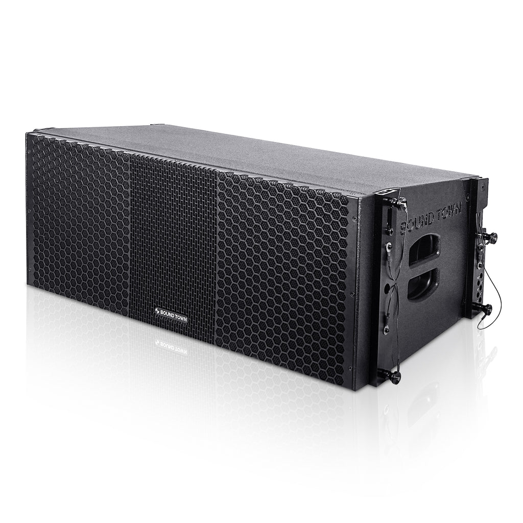 Sound Town ZETHUS-210BPW-PAIR | ZETHUS Series Pair of Dual 10-inch Powered Line Array Loudspeaker System w/ Onboard DSP, Black - Left Panel
