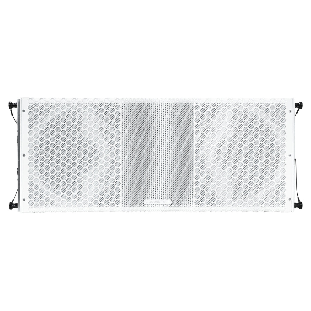 Sound Town ZETHUS-210WPW | ZETHUS Series 1100W Dual 10" Powered Full-Range Line Array Loudspeaker with DSP, White - Front View 