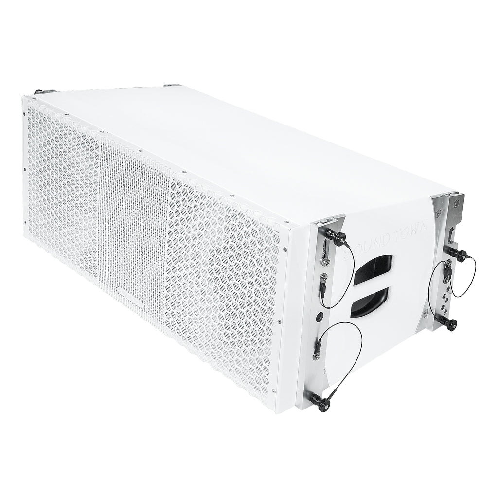 Sound Town ZETHUS-210WPW | ZETHUS Series 1100W Dual 10" Powered Full-Range Line Array Loudspeaker with DSP, White - Left Side 