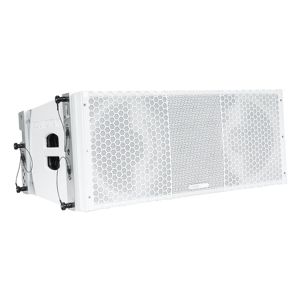 Sound Town ZETHUS-210WPW | ZETHUS Series 1100W Dual 10" Powered Full-Range Line Array Loudspeaker with DSP, White - Right Angle 