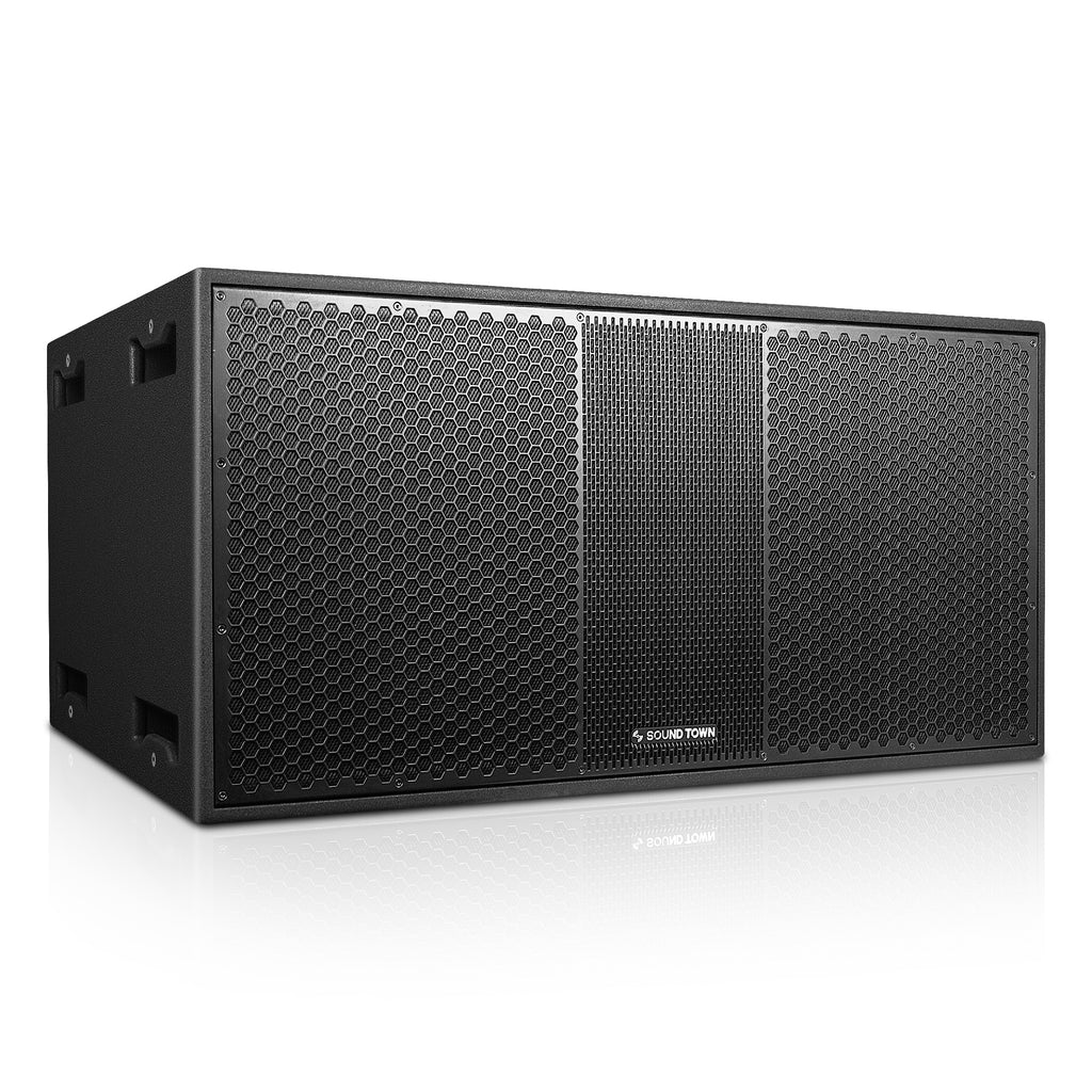 SOUND TOWN ZETHUS-218S ZETHUS Series Dual 18" 3200W High Power Line Array Passive Subwoofer, Black, for Stages, Bars, Clubs - right panel