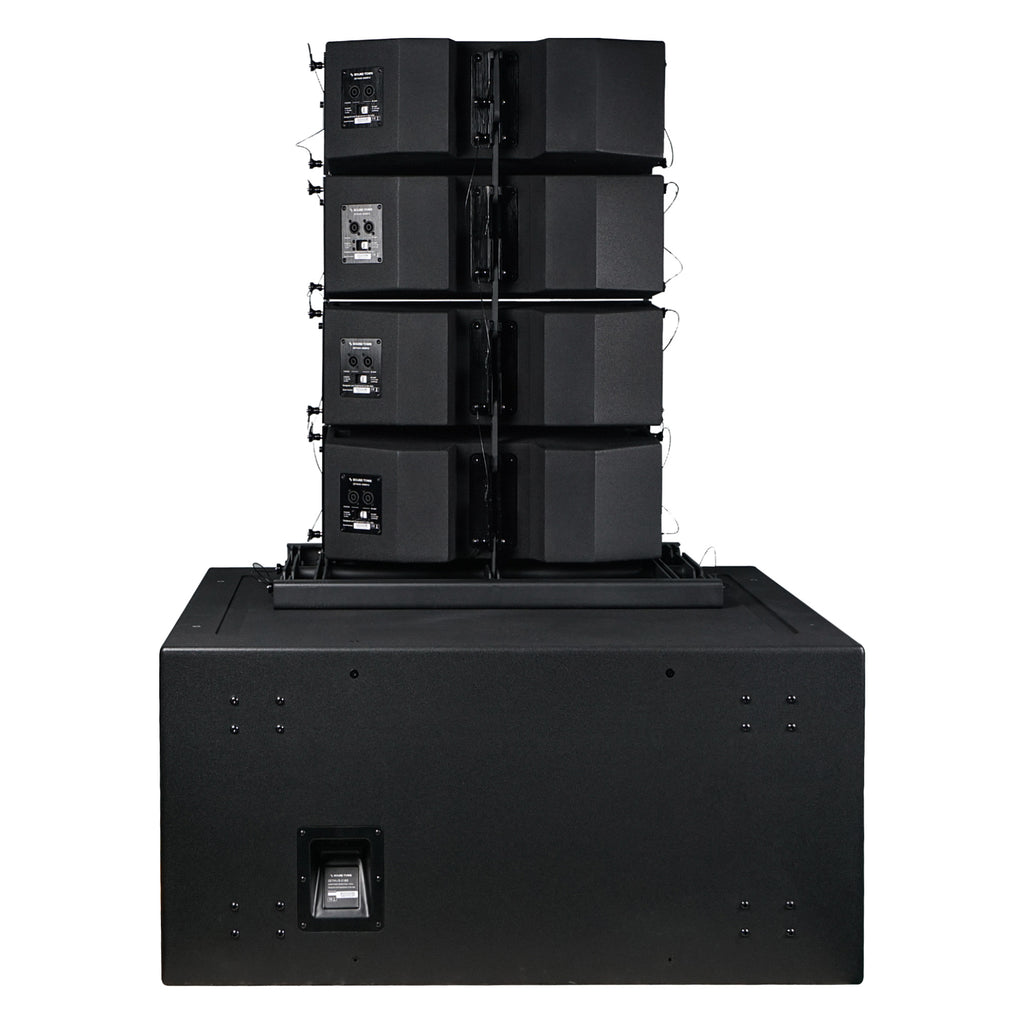 Sound Town ZETHUS-218S208X4 ZETHUS Series Line Array Speaker System with One Dual 18-inch Subwoofer, Four Compact Dual 8-inch PA Speakers, Full Range/Bi-amp Switchable, One Stack Adapter, Black - Back Panel