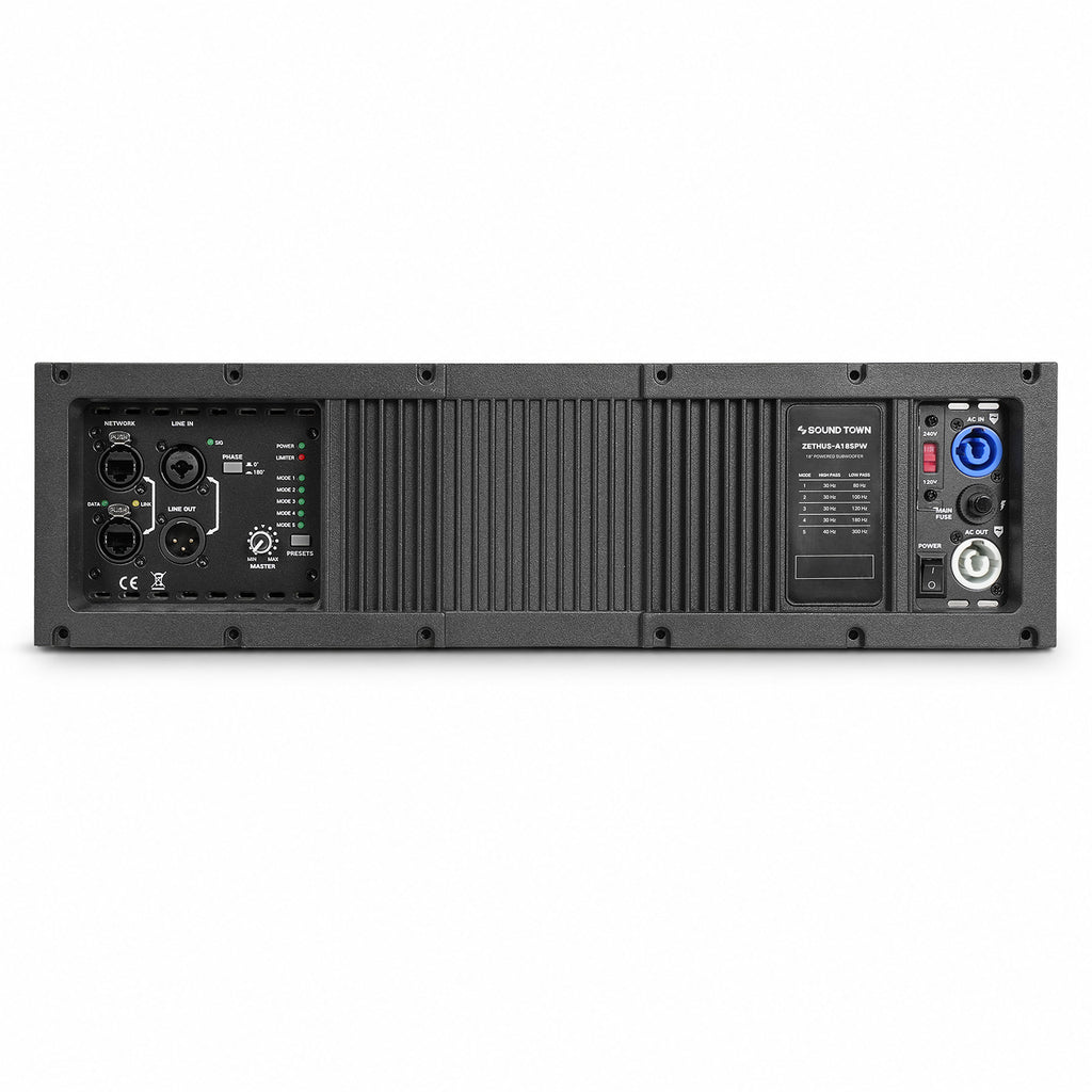 ZETHUS-A18SPW | 18" 1600W Powered Line Array Subwoofer with Class-D Amplifier, DSP Presets, Birch Plywood, Black - Plate Amplifier Module